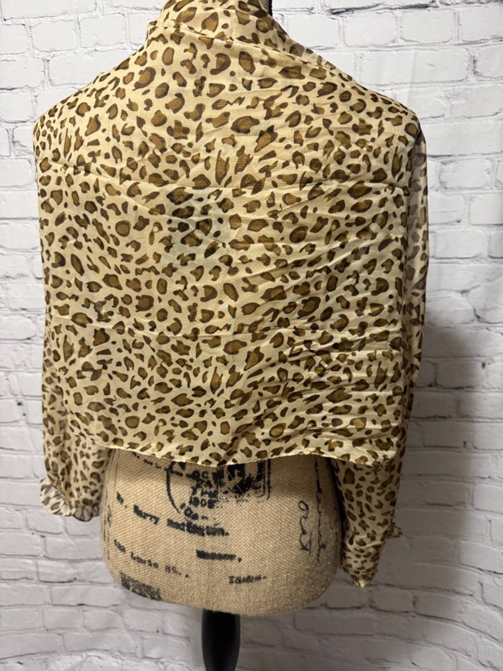 Fasbee Leopard Print Sheer Puff Sleeve Bolero Cardigan Stole Wrap Shawl Chiffon - Picture 4 of 6